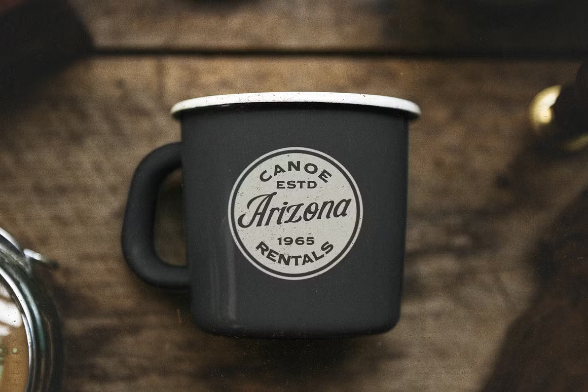 Midland font mockup preview of a vintage metal cup