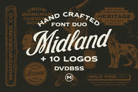 Midland Hand Crafted Font Duo - Vintage lettering style with retro illustrations and logo templates