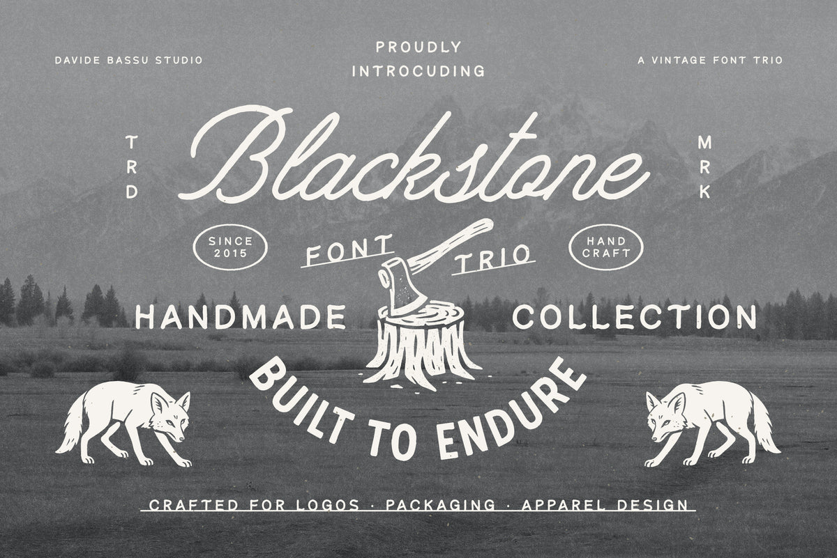 Blackstone Handmade Font Trio - Vintage outdoor font collection including script, display and caption styles