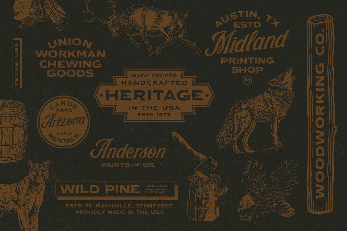 Midland Hand Crafted Font Duo - Vintage style typeface for logos and branding design